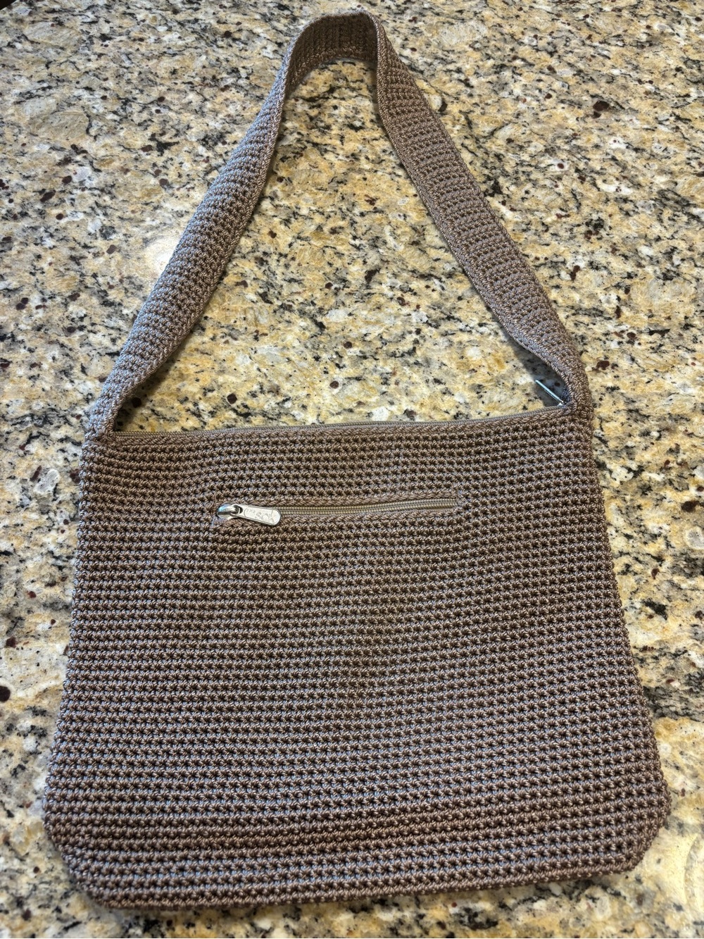 The Sak Taupe Crochet Crossbody Shoulder Bag